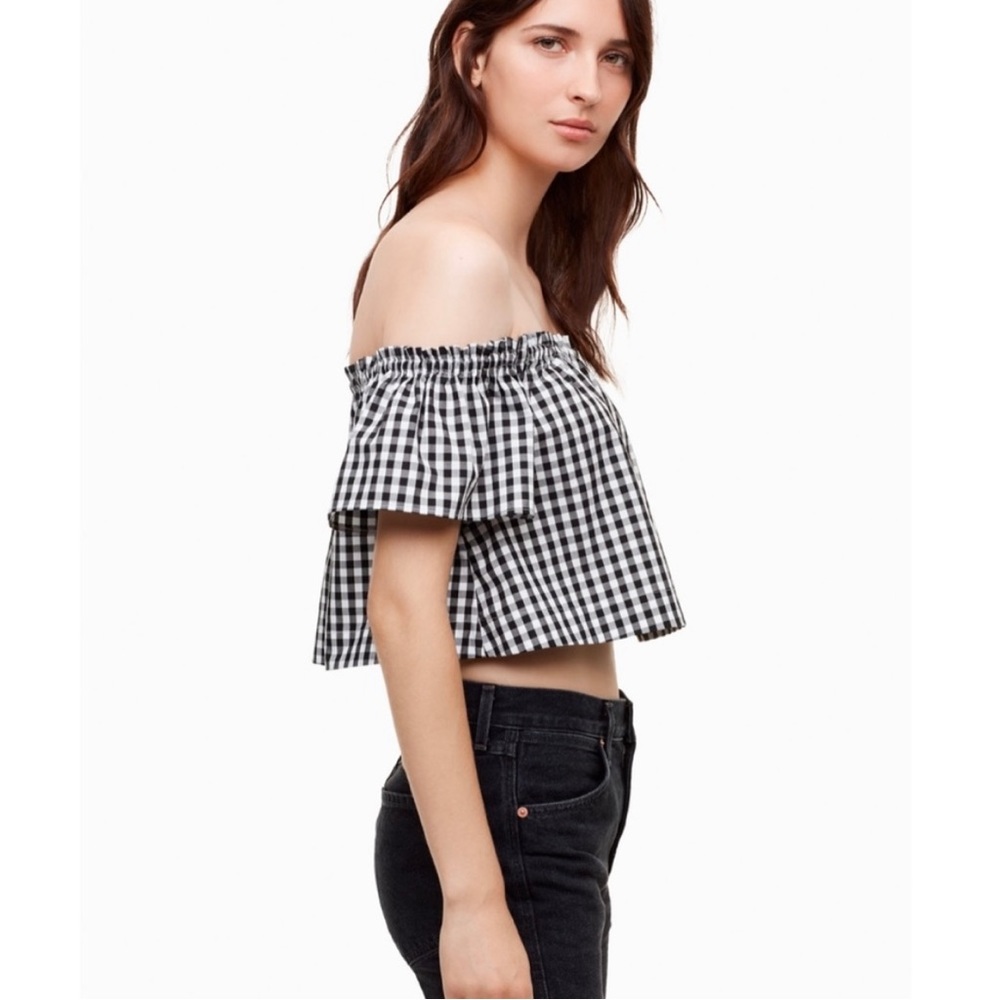 Wilfred Aritzia Crop Top Medium Garance Black White Gingham Off shoulder Blouse - Picture 1 of 10
